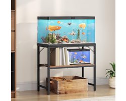 Aquariumkast Aquarium Standaard - Sterke Metalen Constructie - 2-Laags Opbergrek - Aquarium Meubel voor Woonkamer, Kantoor en Slaapkamer - Vissenkom Standaard, Terrarium Kast, Aquarium Onderkast Vintage Bruin Zwart