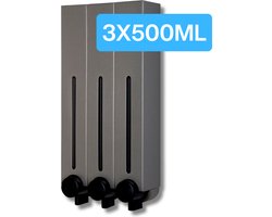 Aquathof Zeepdispenser RVS kleur - 3 reservoirs - 3x500 ML - Wandmontage - Zeeppompje Hangend - Badkamer - Douche