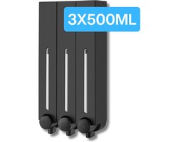 Aquathof Zeepdispenser Zwart - 3 reservoirs - 3x500 ML - Wandmontage - Zeeppompje Hangend - Badkamer – Douche