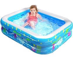 AquaTots Opblaaszwembad - Met Opblaaspomp & Lekdichte Kleppen - Bubble Comfort Bodem - 120 x 90 x 38 cm - Opblaasbaar Zwembad Swim Center Voor Kinderen - Extra Dik 37 Mic - Blauw