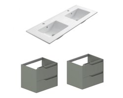 AquaVik Badmeubelset Solheim 120x45x85cm Löv Groen 2x2-Lades Met Inbouw Keramische Dubbele Wasbak
