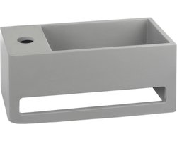 AquaVik Fontein Toilet Kraan Links - Solid Surface Betonlook - 35cm - 35x20x16cm - Handdoekhouder - Handenwasser - Beton Fontein - Wc Fontein
