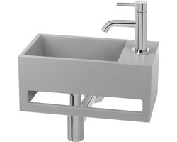 AquaVik Fontein Toilet Kraan Rechts - Solid Surface Betonlook - 35cm - 35x20x16cm - Handdoekhouder - Handenwasser - Beton Fontein - Wc Fontein