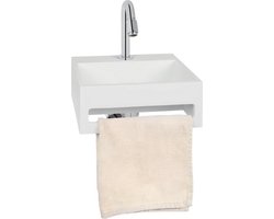 AquaVik Fontein Toilet - Solid Surface Mat Wit - 30x28x12,5cm - Handdoekhouder - Handenwasser - Wc Fontein - Toiletfontein - Fonteinkast