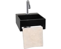 AquaVik Fontein Toilet - Solid Surface Mat Zwart - 30x28x12,5cm - Handdoekhouder - Handenwasser - Wc Fontein - Toiletfontein - Fonteinkast