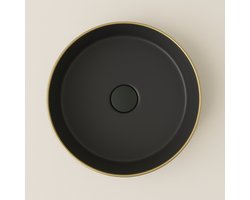 AquaVik Waskom Rundsjö Keramisch Rond 36x36x12 cm Mat Zwart Geborsteld Goud