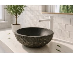 AquaVik Waskom Sten Hardsteen Gezoet Rond Hamerslag 42x14 cm