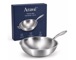 Aravé® Titanium Wokpan - Inductie 32 cm - PFAS Vrij - Gehamerd RVS
