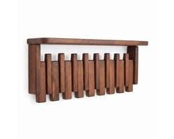 Aravé® Wandkapstok met Hoedenplank - Kapstok Hangend - Kapstok Muur - 8 Haken - Piano Kapstok Hout Walnoot