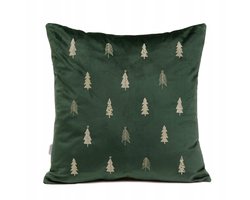 ARBA Sierkussen Groen met Gouden Kerstboompjes 45x45 cm