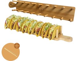 Arboledia Taco Houder - Bamboe Tacohouder - Tapasplank - Tapas Serveerblad - Geschikt voor 8 Taco's - Bamboe Serveerplank - Inclusief Tang