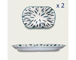 Arca Fish collection - Set van 2 Rechthoekige Melamine Schalen/Borden 30x20xH3cm – licht in gewicht – makkelijk stapelbaar – voor binnen en buiten