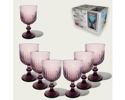 Arca ROYAL Wijn/Waterglas op voet 300ml, paars, set van 6 stuks, verpakt in een giftbox