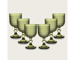 Arca SERENITY DUE Wijn/Waterglas op voet 330ml, groen, set van 6 stuks, verpakt in een giftbox