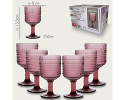Arca Serenity Wijn/Waterglas op voet 250ml, paars, set van 6 stuks, verpakt in een giftbox