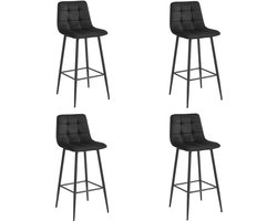 ARCETO Barkrukken – Set van 4 – Zwart Velvet – Zwarte Metalen Poten – Met Rugleuning – Met Voetsteun – Modern Design – Voor Keukeneiland, Bar en Keuken – Max. 110 kg per Kruk