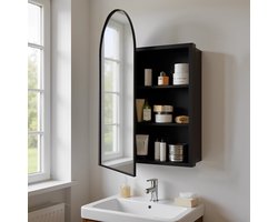 Arched Bathroom Mirror Cabinet Curved Arch Wall Mounted Bathroom Cabinet Storage Cupboard Ready Assembled with Adjustable Shelf