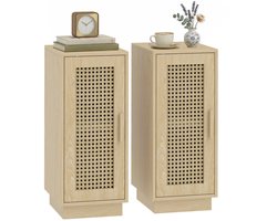 Archi Nachtkastjes Set van 2 – Kastjes - Nachtkastje - Rotan Deur – Verstelbare Plank – Smal Design – 25 x 30 x 60 cm – Naturel