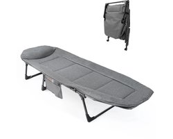Archi Opvouwbare Ligbed met Kussen – 5-Positie Verstelbaar Ligstoel - Tot 200 kg voor Tuin, Camping, Strand en Zwembad - Grijs