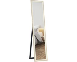 Archi Passpiegel 157 x 37 cm – Spiegel - Staande Spiegel – Vloerspiegel met Standaard – Wandspiegel – MDF Frame – Licht Hout & Wit