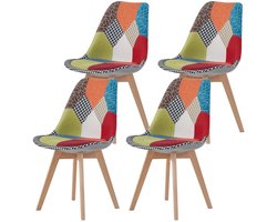 Archi Patchwork eetkamerstoelen set van 4 – Kuipstoel - Gestoffeerde kuipstoelen met houten poten – Moderne design stoelen multicolor