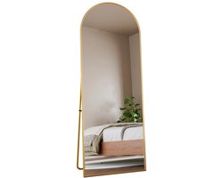 Archi Staande Passpiegel – Spiegel - Gebogen Bovenkant – Wandspiegel of Leunspiegel – Gouden Frame – 162 x 53 cm - Goud