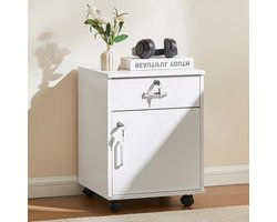 Archiefkast Bureau - Mobiel Kastje - Documenten Opbergen - Met Wielen Vergrendelbaar - 40x40x57 cm - Wit