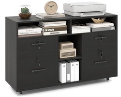 Archiefkast - Dossierkast - Roldeurkast - Kantoorkast - Opbergkasten met deuren - Archiefkast - 104 x 35 x 65.5 cm - Zwart