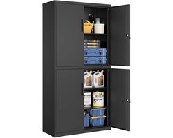 Archiefkast - Kantoorkast - Archiefkast met Slot - Archiefkast Zwart - Archiefkast met Deuren - Archiefkasten - 2 Sloten - Zwart - 40x80x180cm