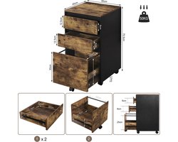 Archiefkast - Kantoorkast - Dossierkast - 3 Lades - Met Wielen - Donkerbruin - 40 x 70 x 40