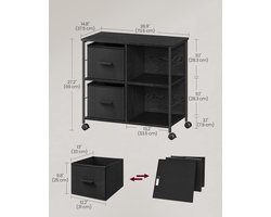 Archiefkast, kantoorkast met 2 stoffen laden, eenvoudige montage, open planken, voor A4-documenten, thuiskantoor, ebbenhout zwart