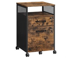 Archiefkast - Kantoorkast met lades - Universele wielen - Open vak - Stalen frame - Industrieel ontwerp - Vintage bruin-zwart