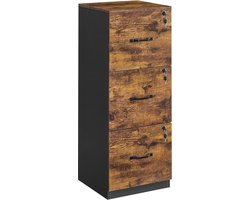 archiefkast - Ladeblok kantoorkast voor thuiskantoor - printerstandaard met 3 afsluitbare laden - verstelbare ophangstang - voor A4- en letterformaten - vintage bruinzwart