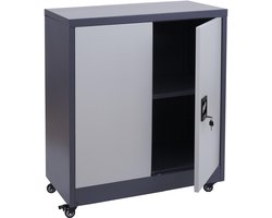 Archiefkast MCW-O50, bureaukast stalen kast met wielen, 2 deuren afsluitbaar, staal 98x80x40cm ~ donkergrijs lichtgrijs