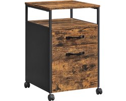 Archiefkast met 2 laden | verrijdbare kantoorkast| verrijdbaar onderstel | open compartiment, hangdossier | stabiel stalen frame | industrieel ontwerp | vintage bruin-zwart