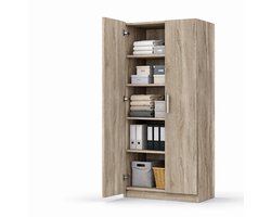 Archiefkast met deuren – 180 cm hoog – Opbergkast voor kantoor, berging of garage – 5 planken