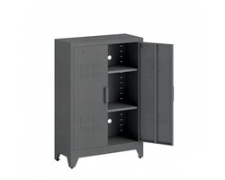 Archiefkast met lameldeuren opbergkast metalen kast met 2 verstelbare legplanken 75 x 33 x 110 cm grijs Geschikt voor het opbergen van gereedschap, accessoires, handdoeken of boeken