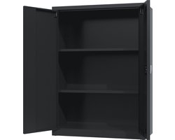 Archiefkast met slot - Povag - 110x80x38 cm - Zwart - 2 legplanken - 45 kg per legplank - archiefkast metaal - kantoor kast - AKP.193.01