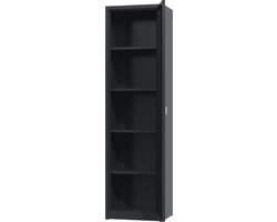 Archiefkast met slot - Povag - 180x50x38 cm - Zwart - 4 legplanken - 45 kg per legplank - archiefkast metaal - kantoor kast - AKP.185.01