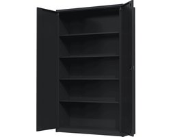 Archiefkast met slot - Povag - 195x120x60 cm - Zwart - 4 legplanken - 45 kg per legplank - archiefkast metaal - kantoor kast - AKP.101.01