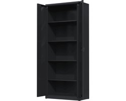 Archiefkast met slot - Povag - 195x80x42 cm - Zwart - 4 legplanken - 45 kg per legplank - archiefkast metaal - kantoor kast - AKP.153.01