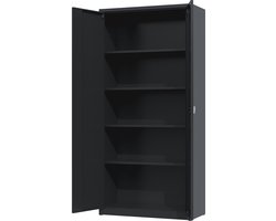 Archiefkast met slot - Povag - 195x92x60 cm - Zwart - 4 legplanken - 45 kg per legplank - archiefkast metaal - kantoor kast - AKP.102.01