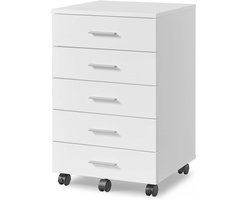 Archiefkast met wielen, verrijdbare onderkast, 40 x 42 x 65,7 cm, wit, met 5 lades en soepel lopende schuifrails, gemakkelijk verplaatsbaar en stabiel draagvermogen, modern en minimalistisch design, geschikt voor studeerkamer en kantoor