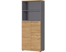 Archiefkast Osmond 80cm met 2 deuren & 2 open vakken - eik/grafiet