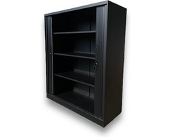Archiefkast – Roldeurkast – Dossierkast – Zwart – Met slot - 105x120x45 cm