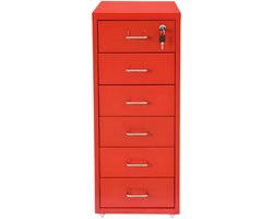 Archiefkast – Voor kantoor of thuis – Verticale metalen kast met 6 laden, katrol en slot – Rood