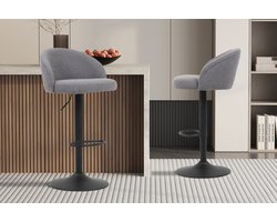 Arda Bouclé Lichtgrijze Barkruk | Metalen Poten, Bekleding Bouclé - Rousseau - Barstoel - Grijs - Textiel - Set van 2