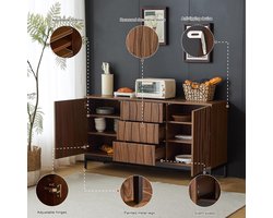 Ardena Mid Century Modern Dressoir met 3 Laden en Deuren – Houten Opbergkast 150 x 40 x 80 cm Donkerbruin – Luxe Decoratieve Kast voor Woonkamer, Eetkamer & Keuken – Novihome