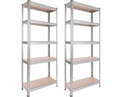 AREBOS 2x Stellingkast - Opbergrek - 5 Planken - 350 kg Draagkracht - 180x75x30 cm cm - Metaal/MDF - te gebruiken als werkbank