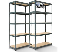 AREBOS 2x Stellingkast - Stellingkasten - Opbergrek - 5 Planken - 875 kg Draagkracht - zwart